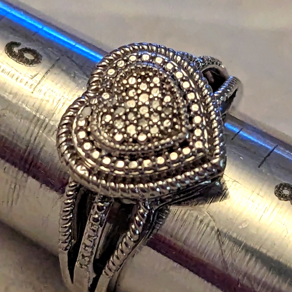 Sterling and diamond cluster heart ring